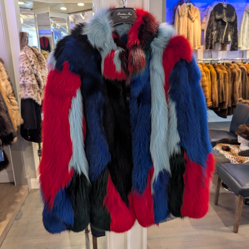 Multicolor Fox Fur Zipper Front Jacket- Women’s Jacket